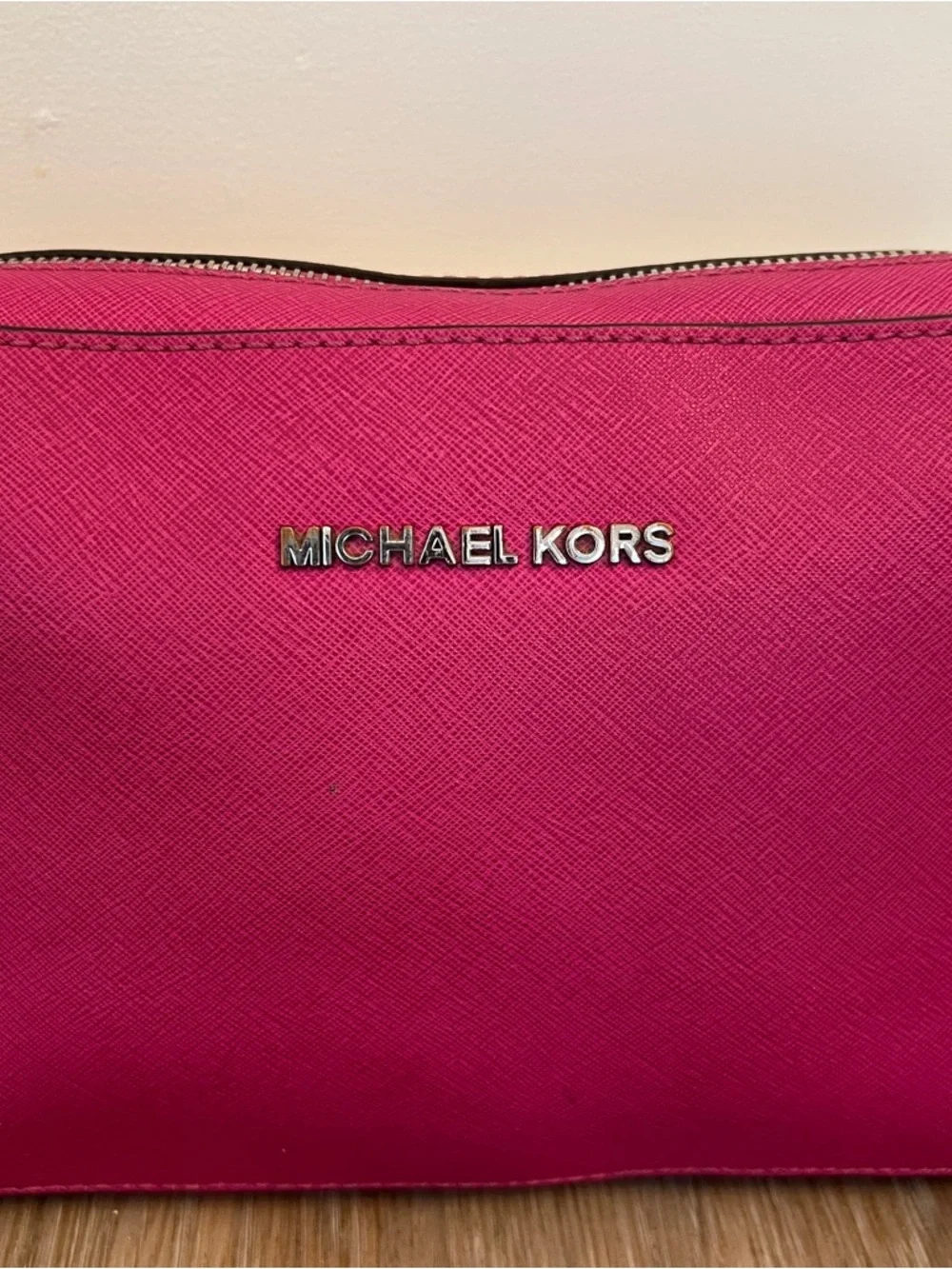 Michael Kors Jet Set Large Saffiano Crossbody Hibiscus Pink purse handbag